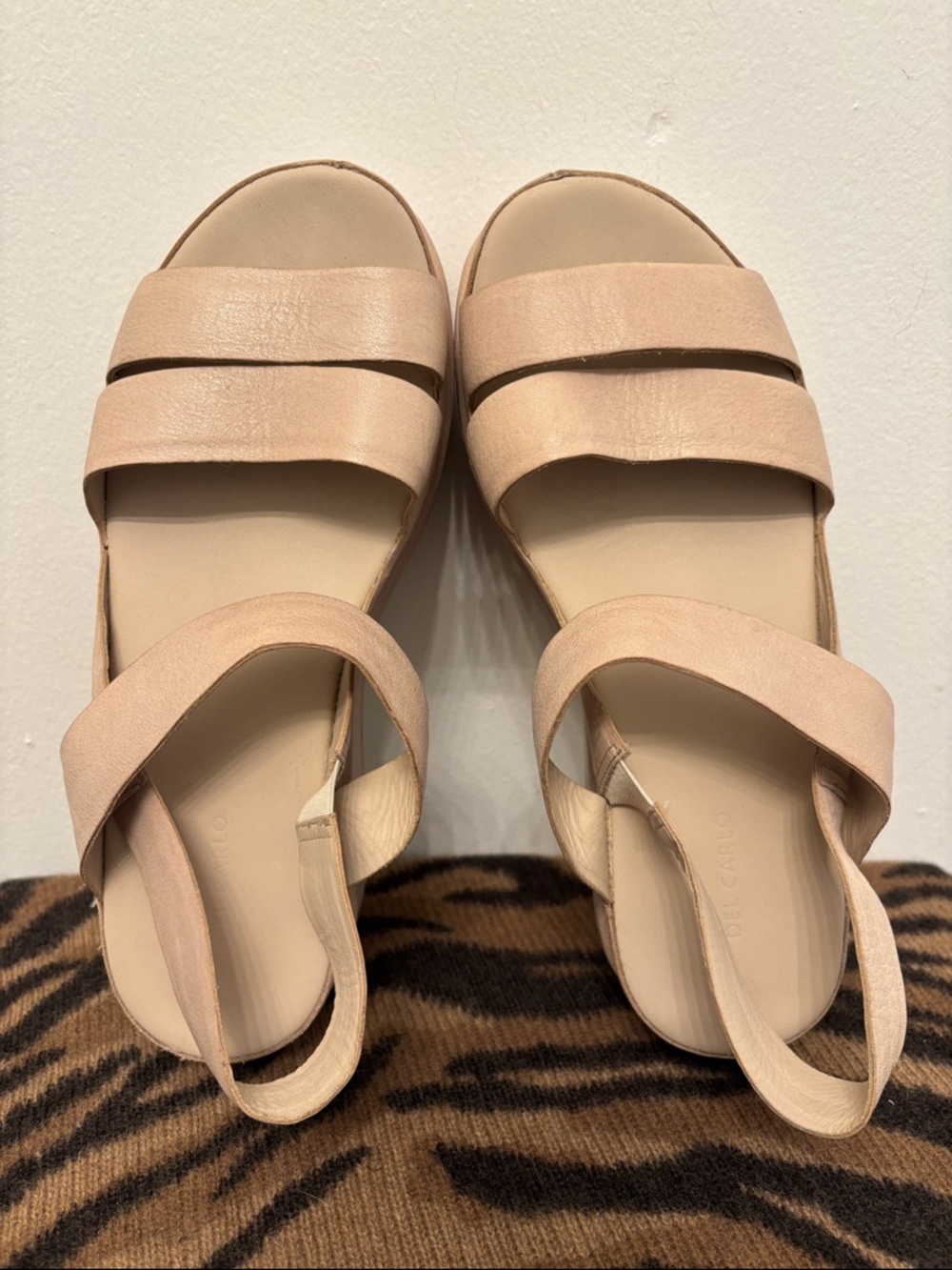 Women's Beige Leather Dual-Strap Slingback Sandals